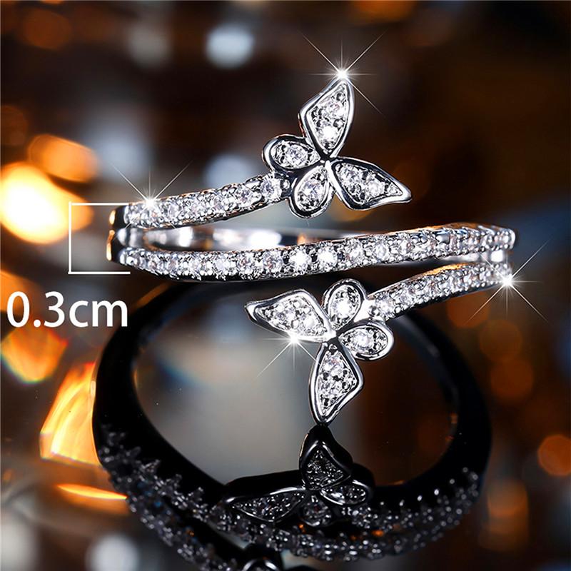 Luxury Female Small White Zircon Stone Butterfly Engagement Ring Trendy Silver Color Bride Wedding  Gift For Women