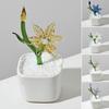Mini Glass Potted Flower Figurine Hand Blown Faux Crystal Artificial Lily Flower Collectible Ornament for Women Mom Wedding Home Table