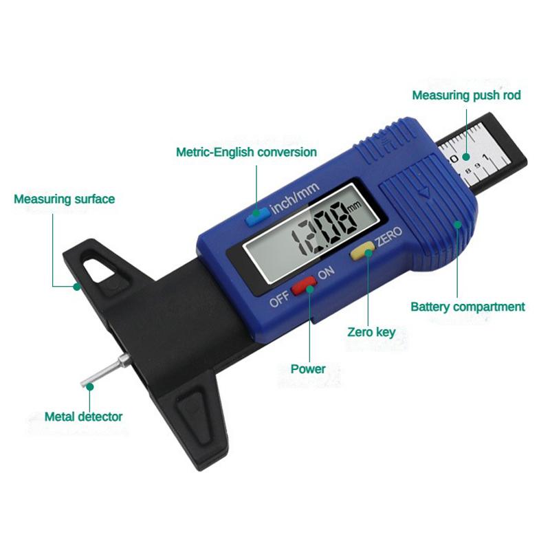 LCD Digital CarTyre Tire Tread Depth Gauge Tire Monitoring System Stainless-steel Caliper Depth Gauge Inspection Measurer Tools High Quality