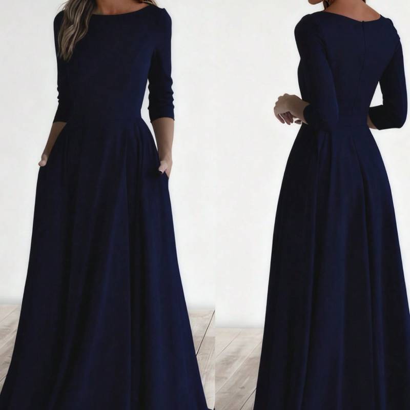 Elegante Vestito da Viaggio in Maglia a Manica Lunga con Zip per Uso Casual in Ufficio