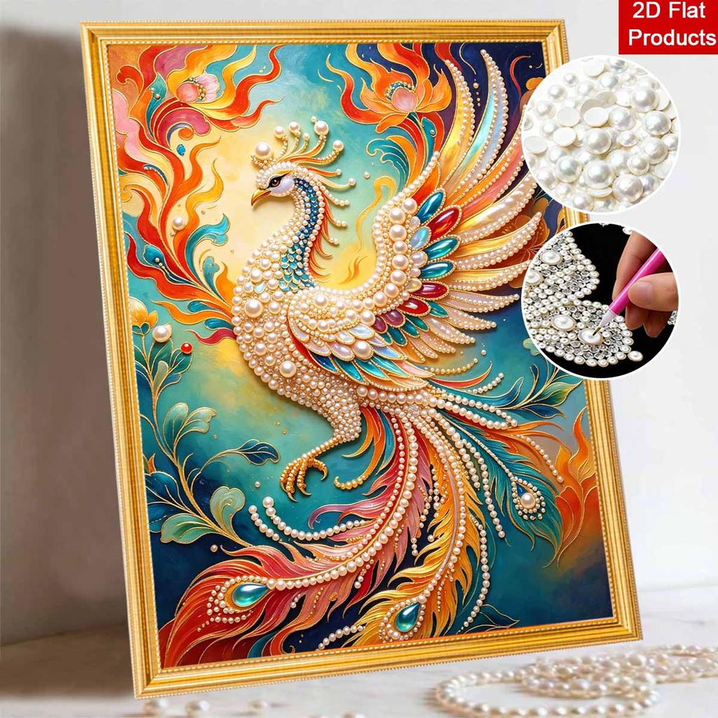 DIY Pearl Gem Colorful Phoenix Shining Bead Craft Art Home Wall Ornament Simple Unframed Room Decoration Art Modern Elegant Vibrant Wall Decor