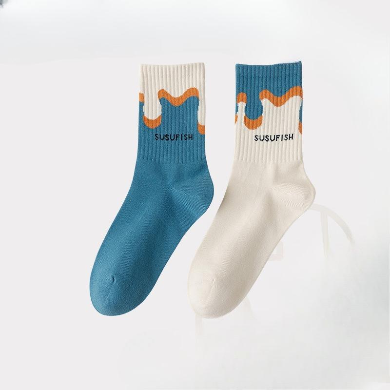 

Autumn Combed Cotton Socks, Retro Asymmetrical AB Left and Right Foot Couple Mid-calf Socks, Trendy Socks 1 pair