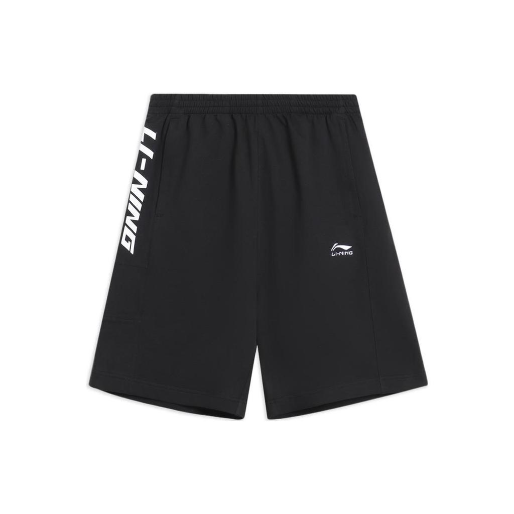 Li-Ning SS22 Sporty Trend Series Solid Color Large Logo Embroidered Loose Straight-Leg Sports Shorts Men Bottoms Black AKSS305-2