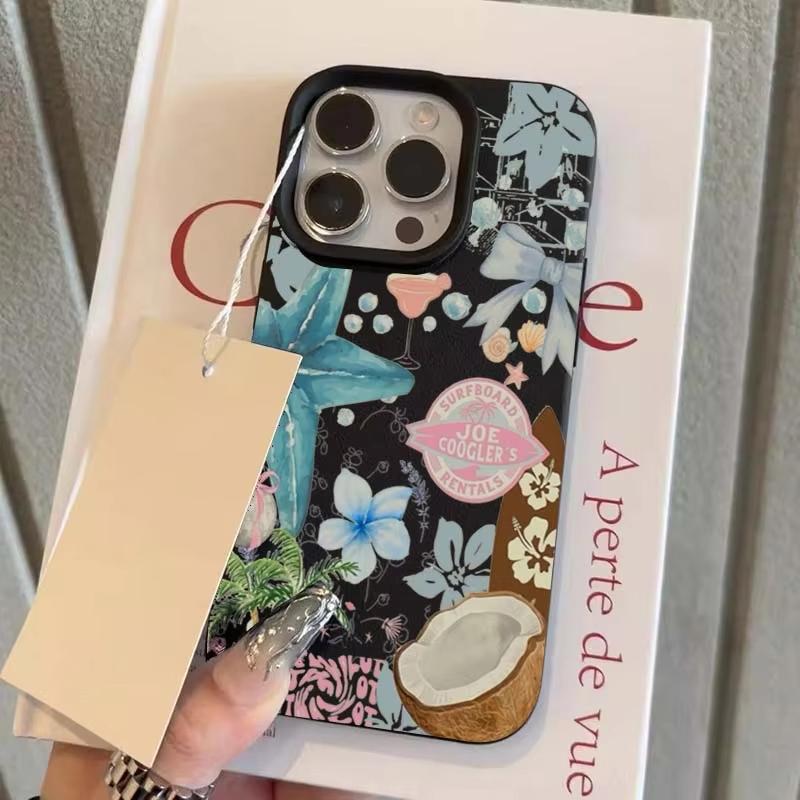 Fresh Starfish Coconut Lichee Pattern Phone Case For iPhone 16 15 14 Pro Max 12 11 13 XS X XR 16 Plus Shockproof Soft Cover