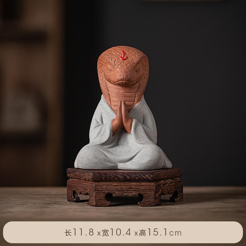 Zen Fortune Ceramic Tea Pet Zodiac Snake Statue Ornaments Animal Tea Figurine Wealth Sculpture Crafts Home Desktop Decoration