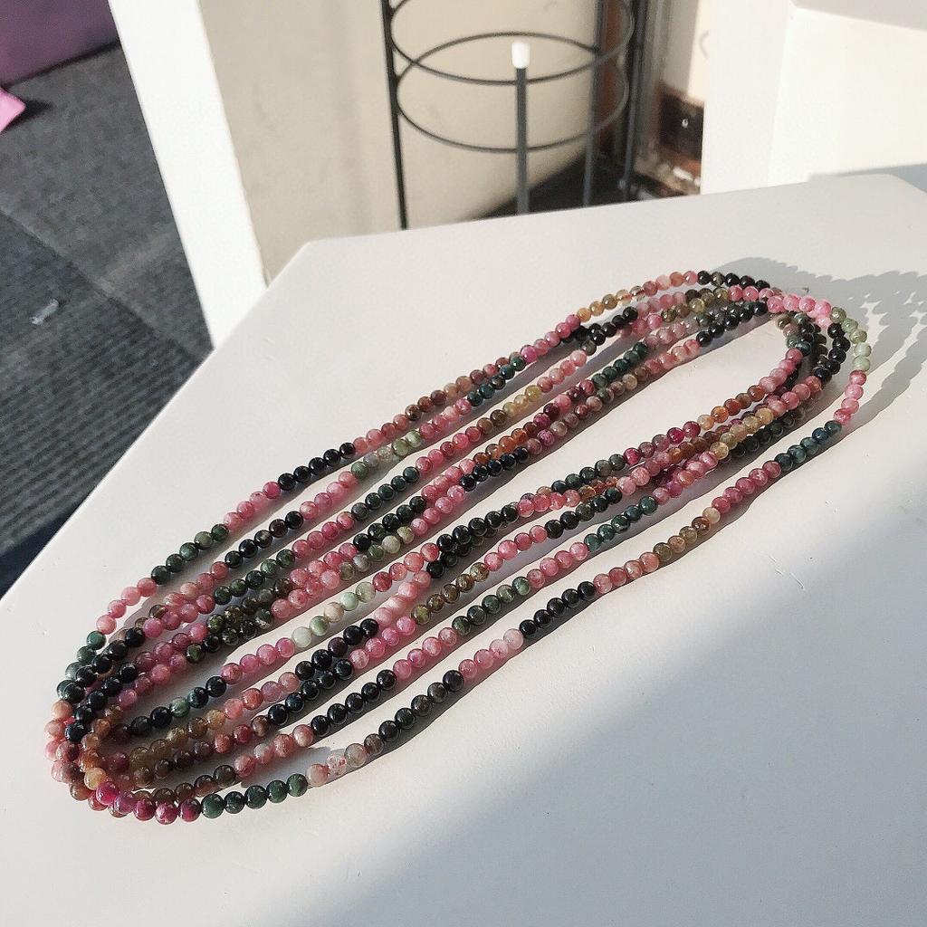 Natural Three-Circle Small Bead Tourmaline Bracelet for Women, Fortune Crystal, Enhances Female Charm, Crystal Bracelet