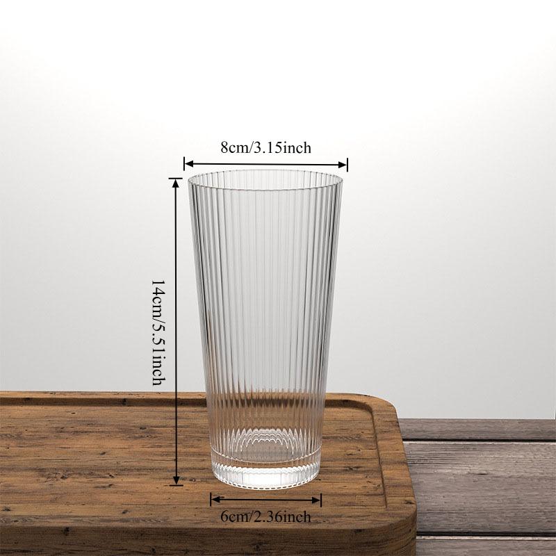 Vertical Stripe Glass Coffee Tumbler with Lid and Straw - Ins Style Portable Cup for Iced Latte, Milk Tea & Cold Beverages