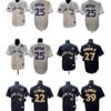 Toronto Blue Jays Maglia da Baseball MLB Uomo Donna Abbigliamento Sportivo Nero Oro Ricamato 22 27 39 Numero Personalizzato