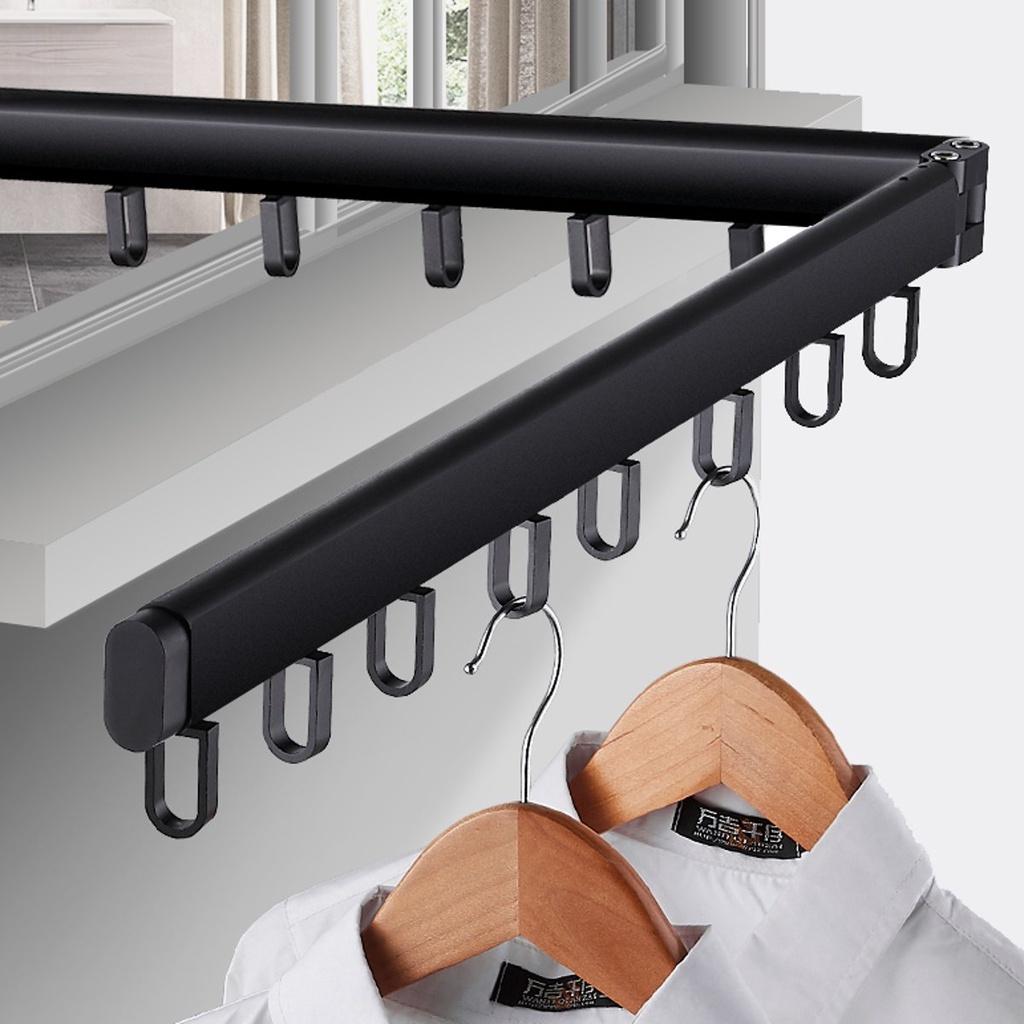1 / 2 / 3 Section Folding Clothes Hanger Saving Laundry Organizer Telescopic Drying Clothing Rack Bar Space 100kg Wall Mounted