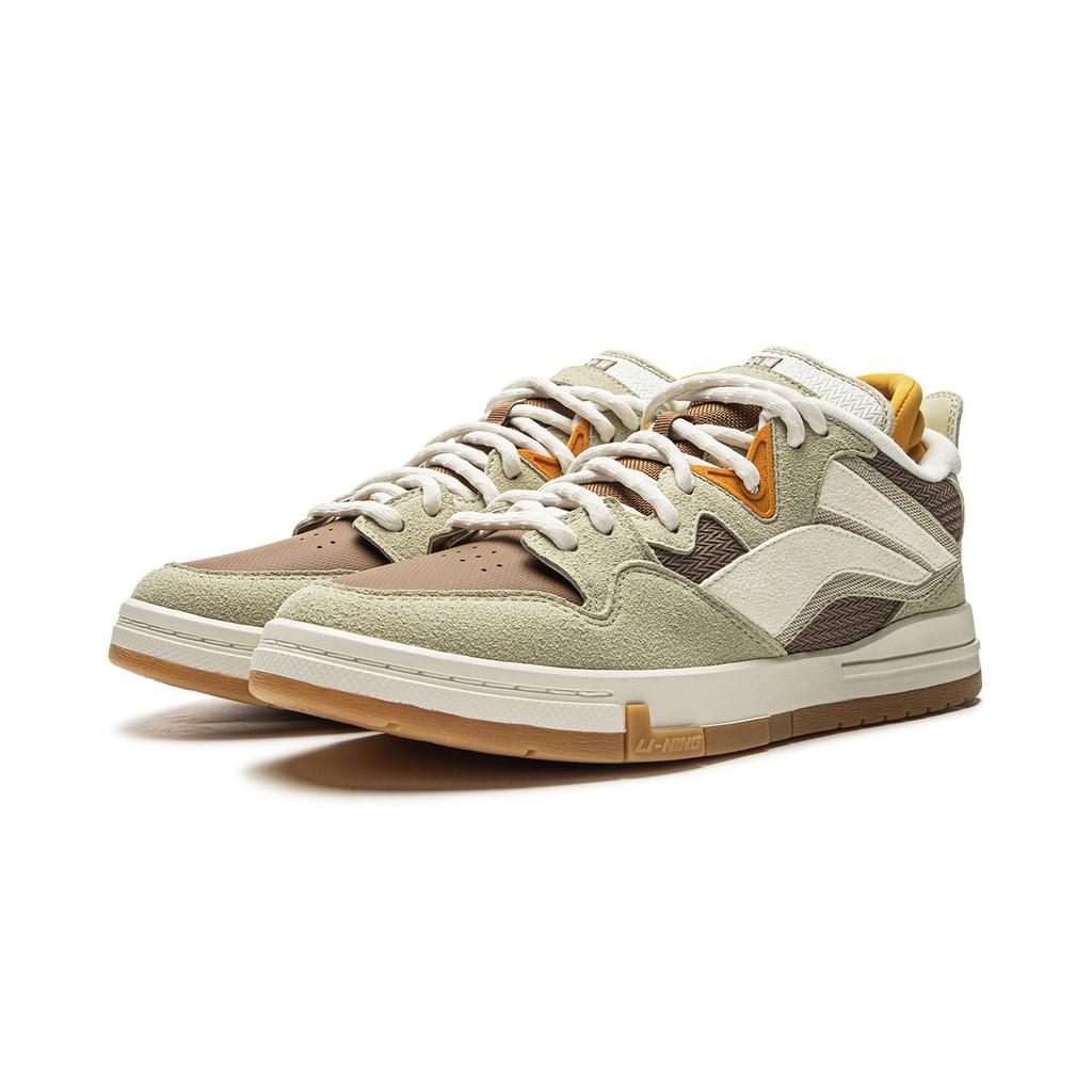 Li-Ning Fashion Versatile Non-Slip Wear-Resistant Low-Top Skate Shoes Men Sneakers Green Brown White AECU037-3