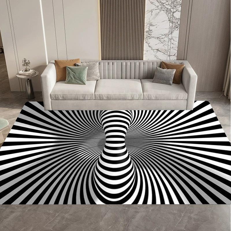 Visual 3D Black and White Grid Illusion Vortex Trap Mat Rug for Bedroom Sofa Living Room Decoration carpet