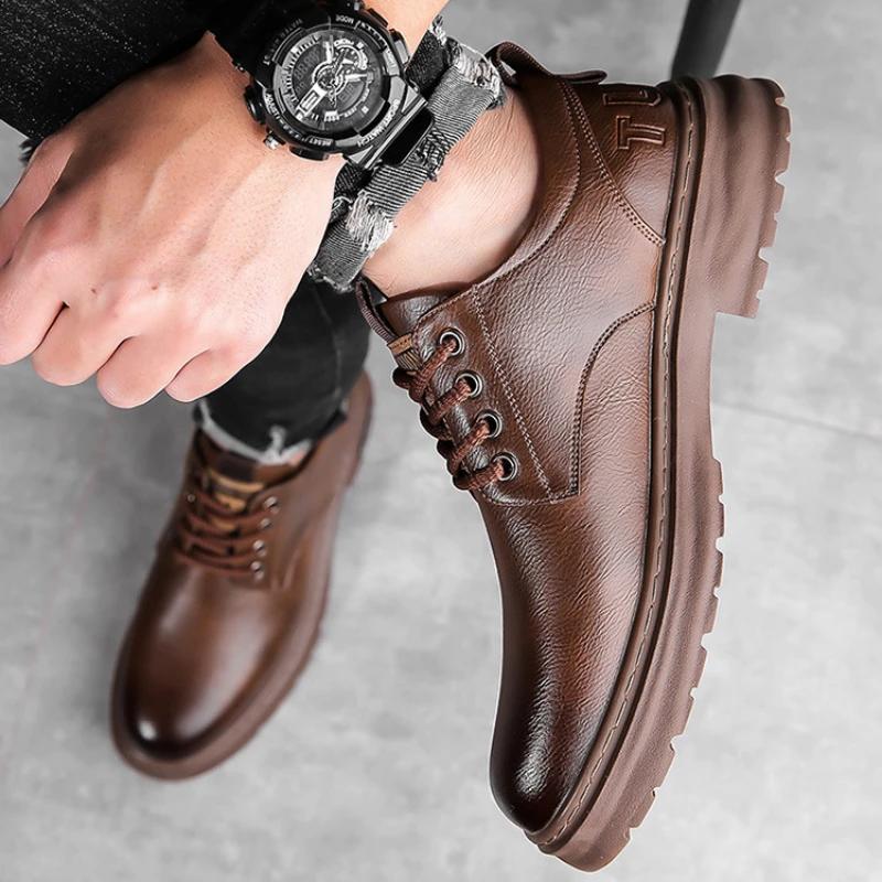 Men's Casual Leather Shoes Designer Trendy All-match Platform Shoes  Men's Business Breathable Leather Shoes
