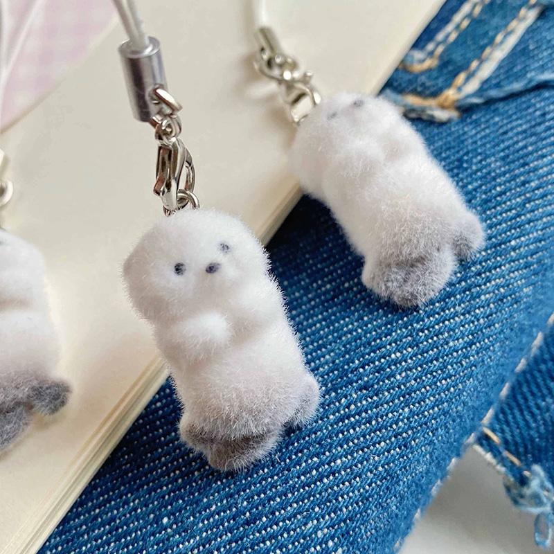 Flocking Mini Dog Phone Hanging Pendant Aesthetic Keychains Women Teddy Keyrings Cute Keychains for Cell Phone Llaveros