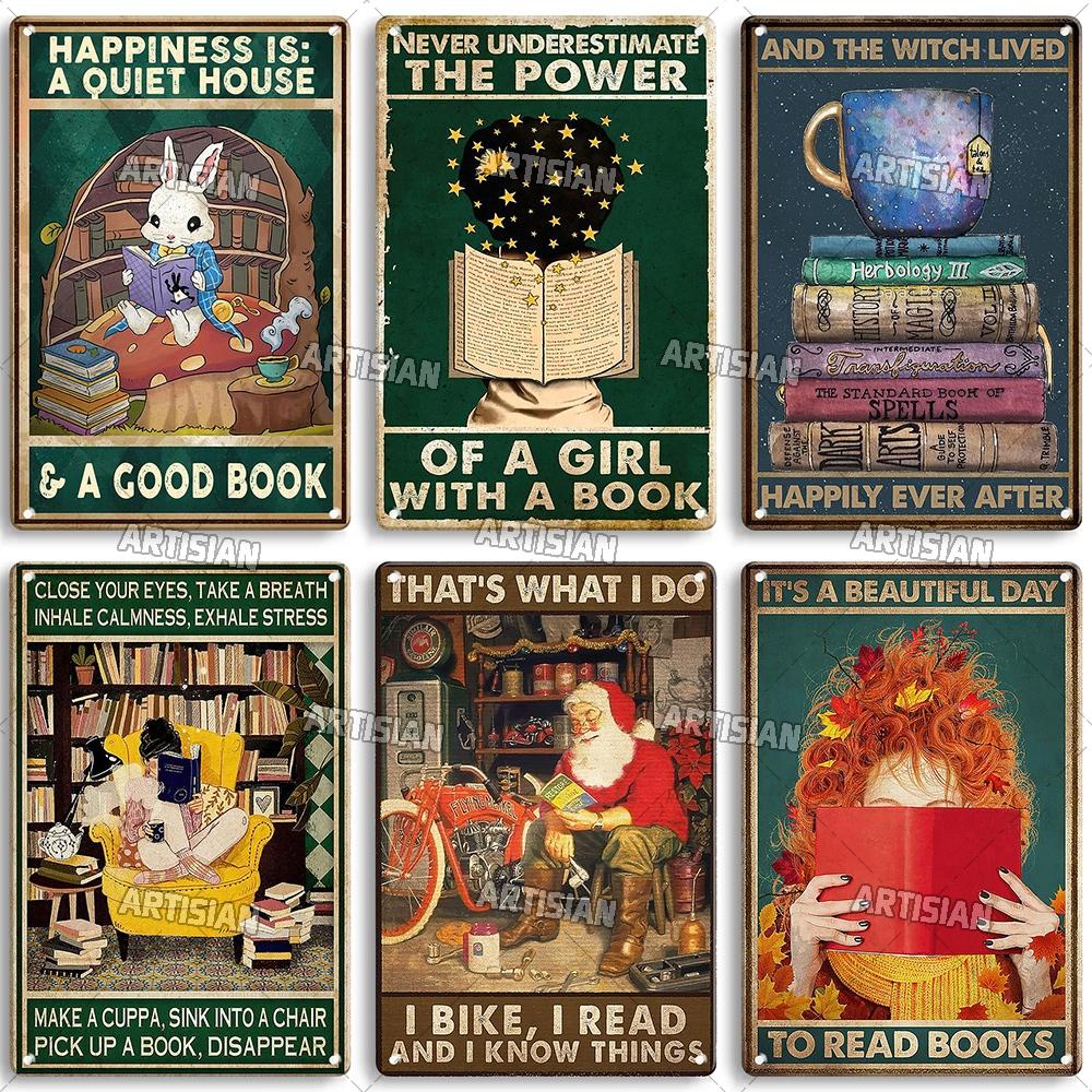 Artisian Reading Vintage Metal Sign Read Book Tin Plaque Girl Loves Books Classic Decorative Poster Wall Decor Garage Bar Pub