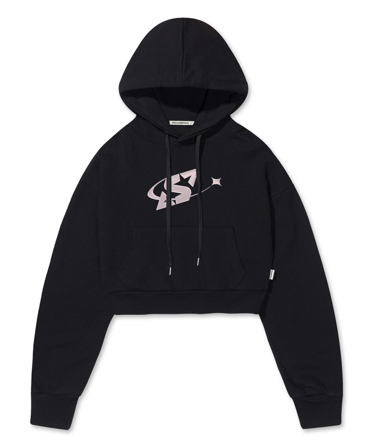 Escape From Pink Three-Star Logo Print Crop Hoodie Black Free