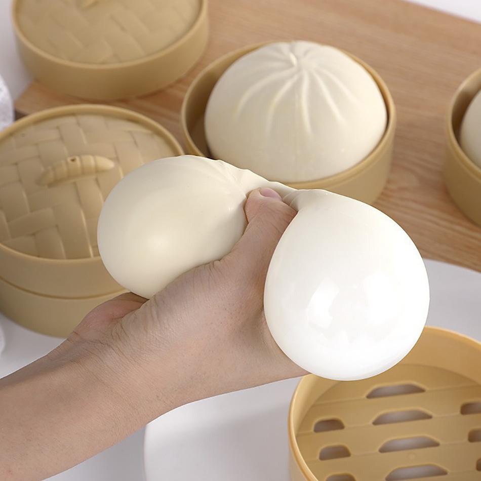 White Stress Balls Relief Toy-Simulated Cha Siu Bao Dumpling Reusable High Rebound Sensory Dough For Relieve Anxiety Relaxation Round Compression