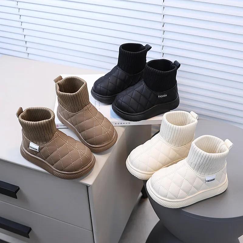 Boys Girls Snow Boots Non-slip for Winter Children Warm Boots with Thick Cotton 2024 New Fashion Kids Flat Shoes Solid Color