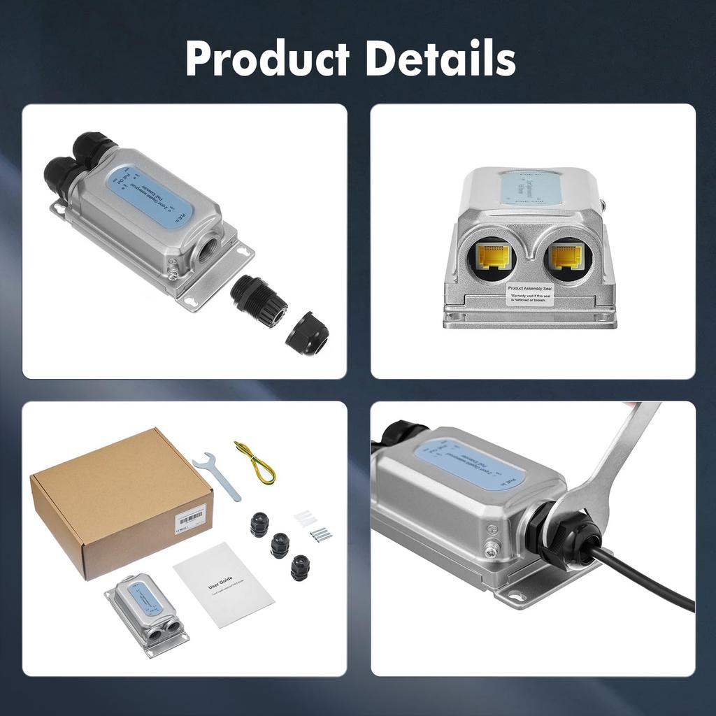 Conmutador de paso a través, extensor, IEEE802.3af/at/bt, 90 W, Gigabit PoE, 1 entrada PoE, 2 salidas PoE, montaje en pared, resistente al agua IP67 para exteriores