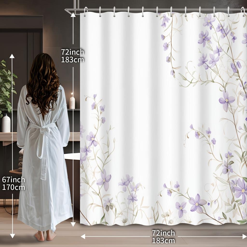 1pcs Hand Painted Fresh Purple Floral Romantic Vine Print Shower Curtain Bathroom Shower Curtain Tapestry Wall Decor Tapestry