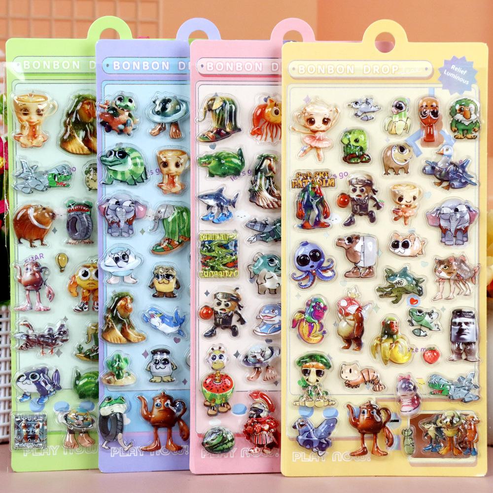 Creative Tung Tung Tung Sahur 3D Puffy Bubble Stickers Italian Brainrot Abstract Animal Cartoon Decals Decoration Toy Xmas Gift