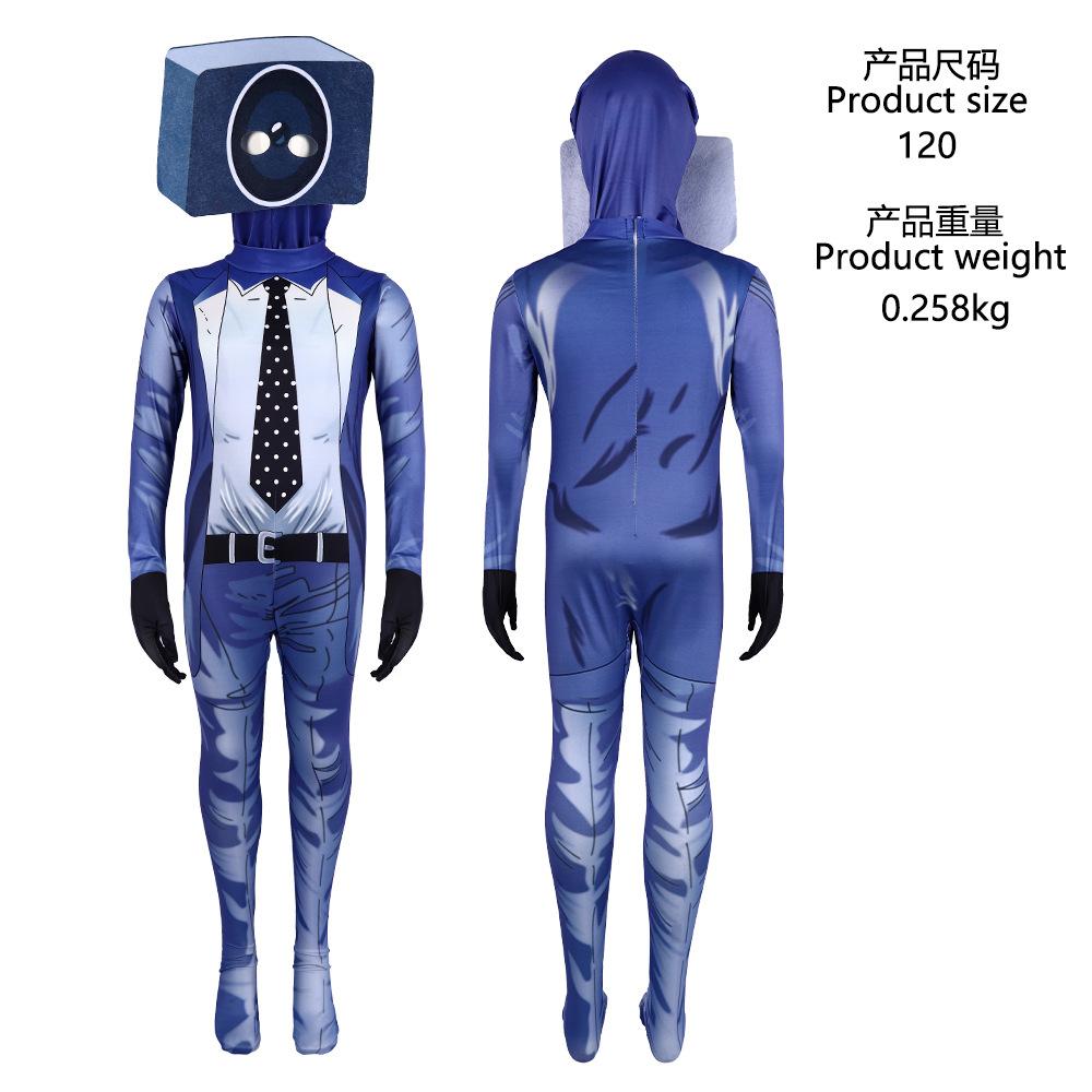Halloween Skibidi5 Strumpfhose Cosplay Kostüm Einteiler Kinder Cosplay Kostüm Monitor Mann gegen Toilettenmann