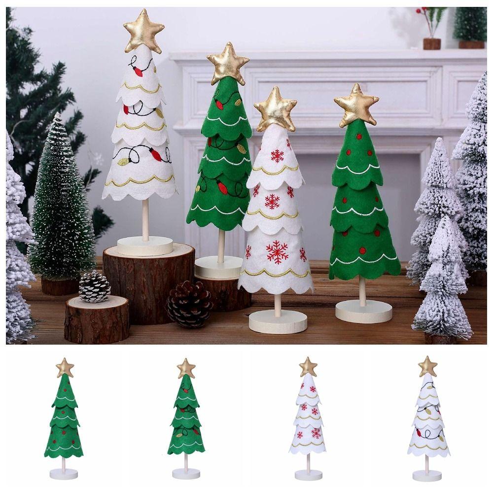 3D Christmas Tree Wooden Ornament Fabric Cute Christmas Decoration Embroidery Snowflake Tabletop Small Ornaments Window