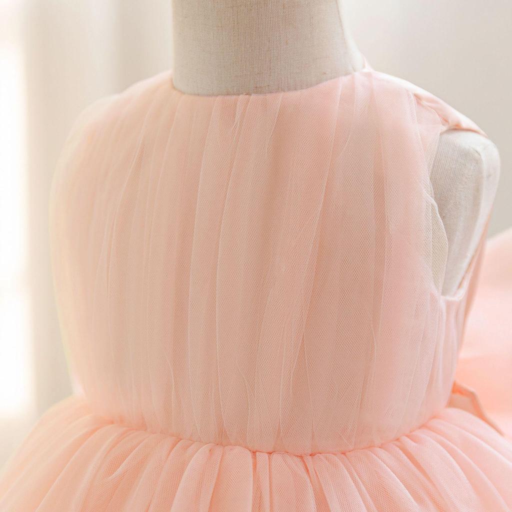 Dziecięca Suknia Wieczorowa Księżniczki z Odpinaną Kokardą i Trenem na Występy Pianistyczne