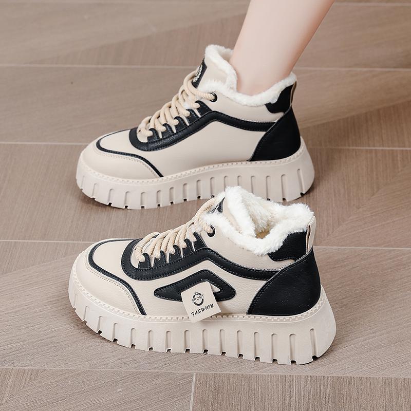Damen-Baumwollschuhe, neue Samt-High-Top-Sport- und Freizeitschuhe für Herbst und Winter, warm gefütterte Schneestiefel mit dicker Sohle