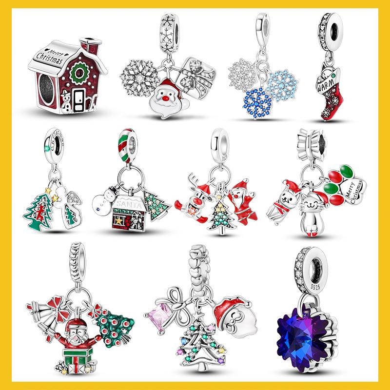 Copper Christmas Charm Beads Fit Original Bracelet Dangle Women Diy Jewelry Christmas Gifts