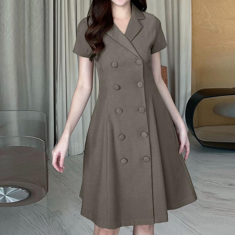 ZANZEA Women Casual Turn Down Collar Short Sleeve Daily Commute Dress M серый