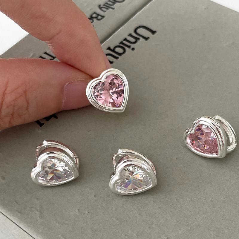 Fashion Shiny Sweet Pink Zircon Heart Earrings for Women 2025 New Trend Exquisite Geometric Ear Buckle Earrings Jewelry Gifts