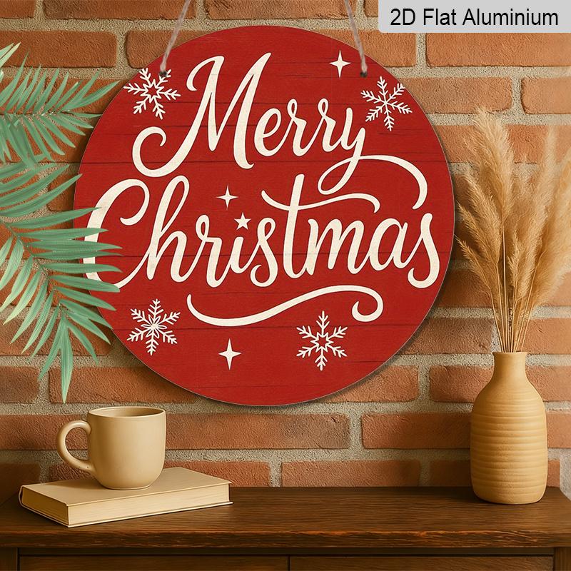 2D Flat, 1pc Vintage Aluminum Round Sign - Red Merry Christmas Quote, Rustic Vintage Home Garden Office Wall Decor, Suitable for Porches, Living