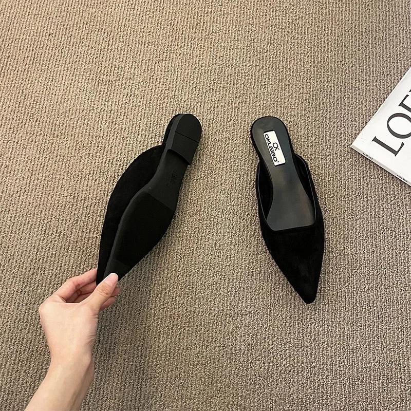 Papuci de femeie cu vârf ascuțit, cu design leopard, fără adâncime, cu tocuri subțiri, cu tocuri joase, cu design negru, papuci, papuci, papuci, pantofi negri pentru exterior