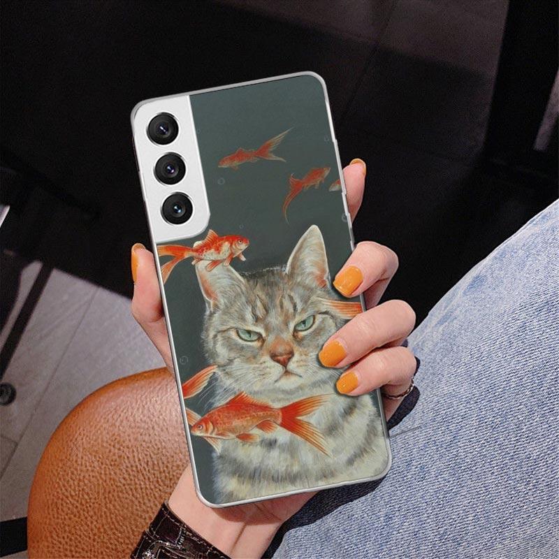 Cute Cartoon Lucky Cats Phone Case For Samsung Galaxy S24 S25 Edge S26 Ultra S23 S22 S21 Plus S20 FE + Personalized Print Cover