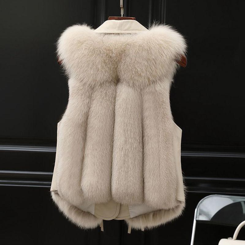 Women's Short Jacket Autumn Winter New Style Spliced Imitation Fox Fur Horse Clip Vest Fashion