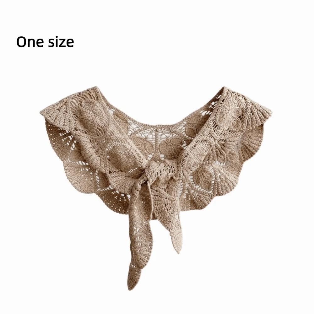 Sweet Solid Color Crochet Detachable Collar Korean Style with Knot Design Leaf Pattern Shawl Hollowed-out Thin Shawl Summer