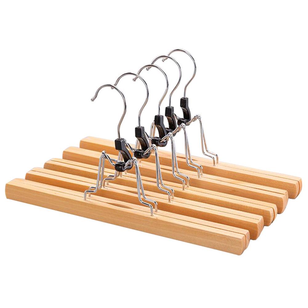 5/10pcs Wooden Pants Hanger Multifunctional Solid Wood Non-Slip Clothes Drying Rack For Jeans Skirts Slacks,Clamp Hangers
