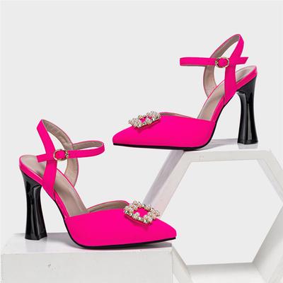 Women 'S Summer Pointed Toe Rosyred Pearls Decoration Plus Size Shoes Ankle Strap High Heels Elegant Great Quality Pumps