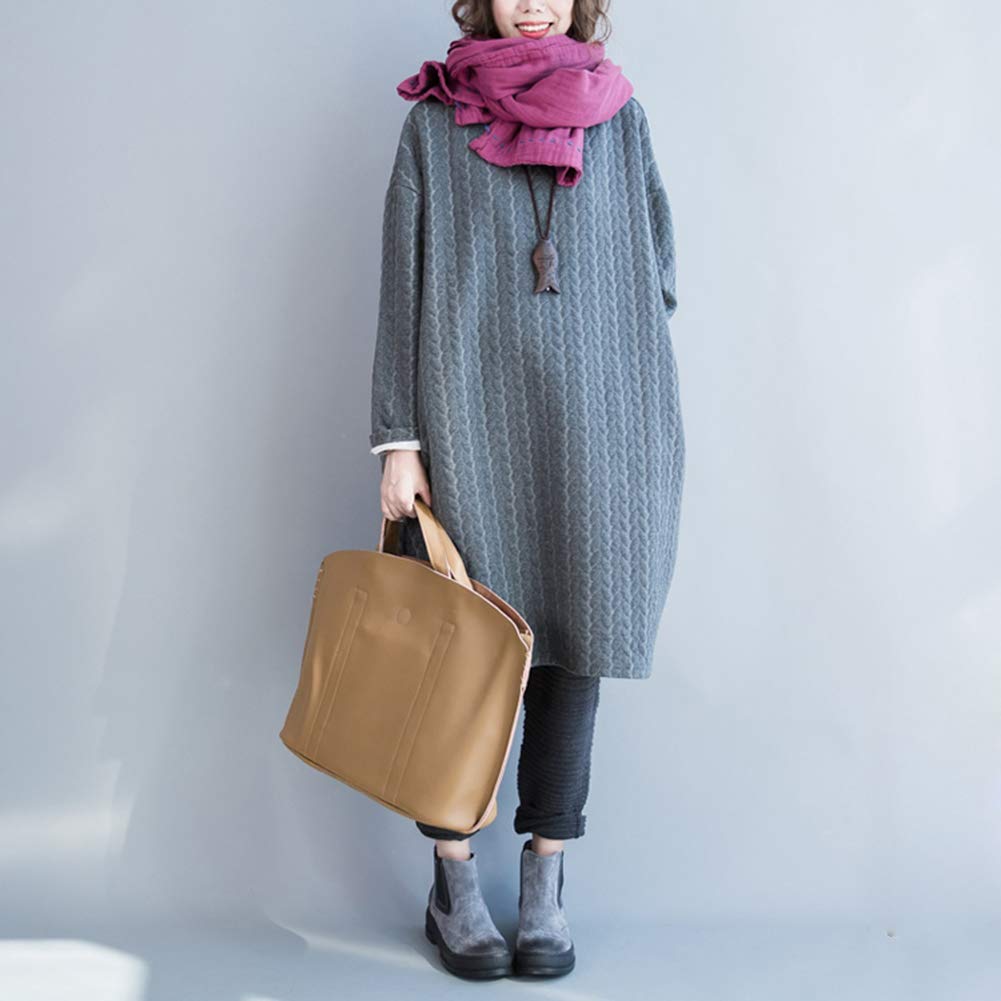 ShuMing Tunic Long Plus Short Solid Color Women's Loose-Fit Dress, Sleeves, Knee-Length, Flattering, Casual, Size, Fall/Winter, Dress, (8 Gray)