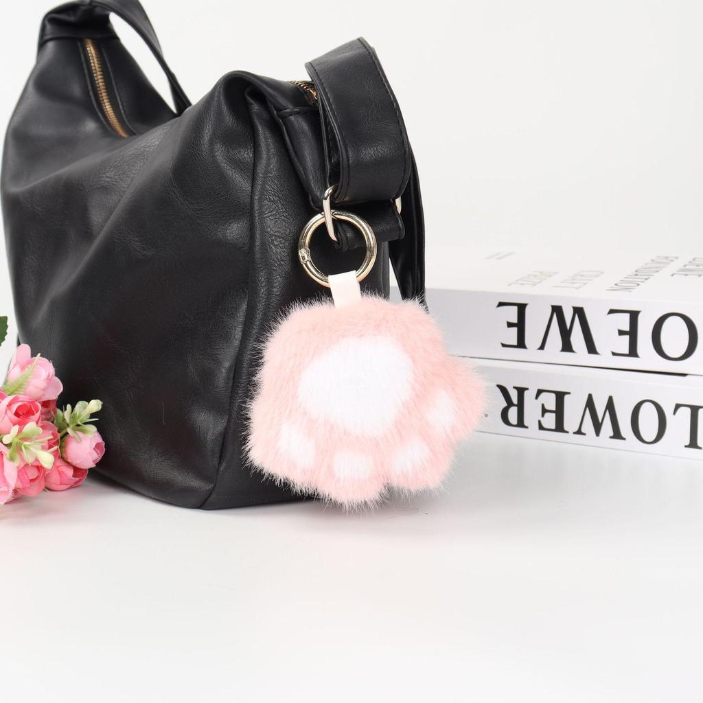 Mink Cat Paw Plush Backpack Charm and Keychain