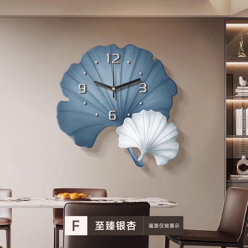 

Ginkgo leaves with clock hanging wall dining room decoration painting simple living room wall clock creative TV sofa background (Blue,30x30cm) синий