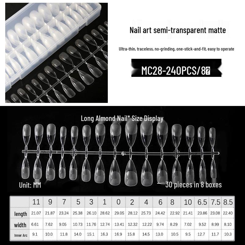 

240 Прозрачные Матовые Длинные Наконечники для Ногтей Балерина - Ультратонкие и Не Требующие Опиливания