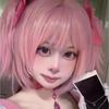 Kaname Madoka Cosplay Wig - Pink Short Straight Hair with Pigtails and Headgear