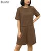ZANZEA Women Short Sleeve Blouse and Shorts Casual Two Piece Sets