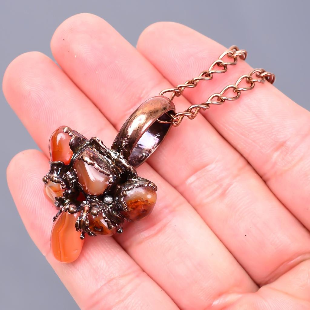 Fancy Sacral Chakra Natural Carnelian Copper Elegant Chain Sisters Gift Necklace V-19