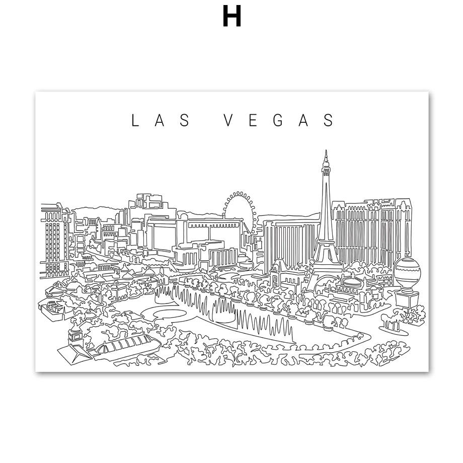 Paris Madrid New York Sydney Las Vegas Skyline Line Wall Art Prints Canvas Painting Nordic Poster Decor Pictures For Living Room