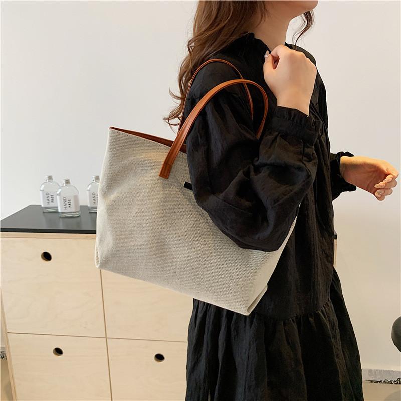 Stylish Large Capacity Tote Bag For Women 2024 New Color Block Canvas Shoulder Bag