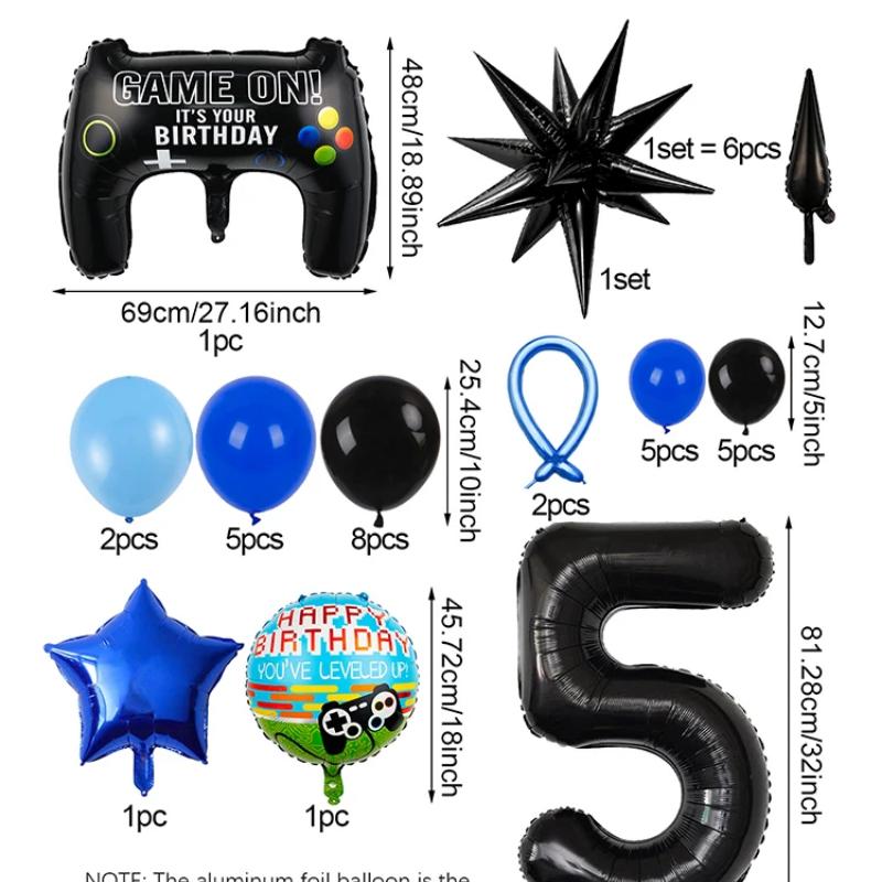 1set Video Game Theme Number Birthday Set Game Controller Balloons Black 1-15 Number Balloons Gamer Kids Birthday Party Decors