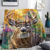 1Pc Deer In Forest Print Flannel Blanket, High Quality Comfortable for All Seasons, Home Decor, Warmth and Comfort, Perfect for Gifts
