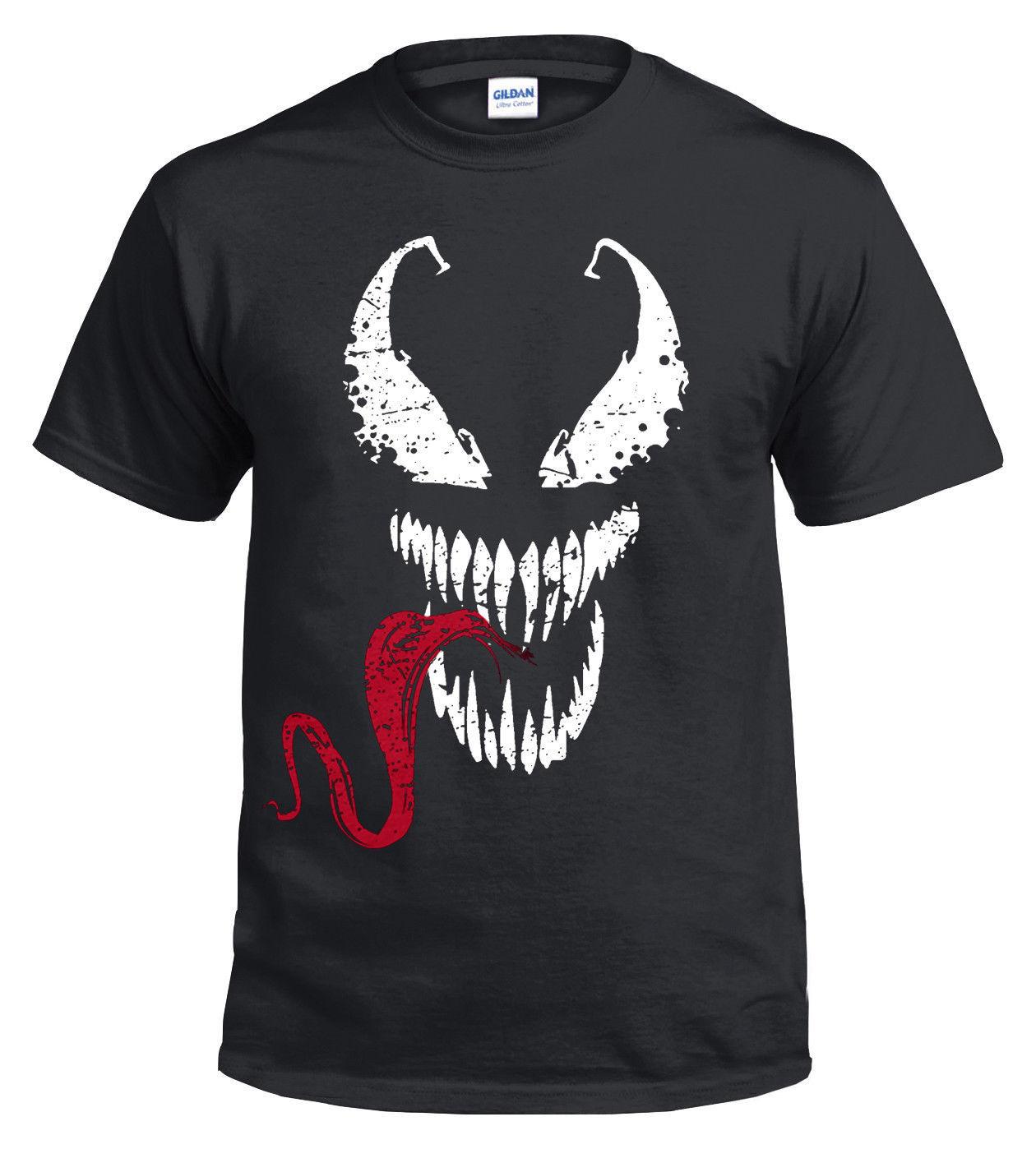 Spiderman 100% Cotton T-shirt Mens Tees Top Venom Face Tongue Marvel DC Deadpool Gym top Xmas Gift Tee L